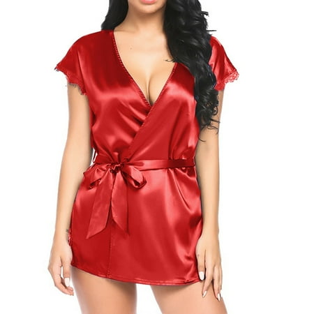 

Qurein Women Satin Nightdress Silk Lace Lingerie Nightgown Sleepwear Sexy Night Gown