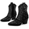 thumbnail image 5 of DADAWEN Women's Mid-calf Boots Block Heels Western Cowboy Rhinestones Black Cowgirl Style Shoes for 7.5US, 5 of 5