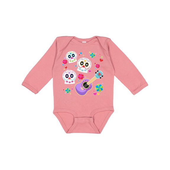 Inktastic Day of the Dead Owl Sugar Skulls and Guitar Boys or Girls Long Sleeve Baby Bodysuit