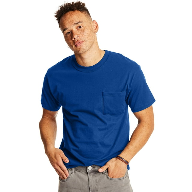 Hanes Adult Beefy-T Pocket T-Shirt 2-Pack, 3XL, Deep Royal