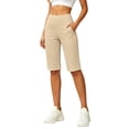 thumbnail image 3 of SOFTCCLO Running Shorts for Women High Waist Slim Yoga Shorts Solid 5 Inch with Pockets Womens Shorts Beige L, 3 of 7