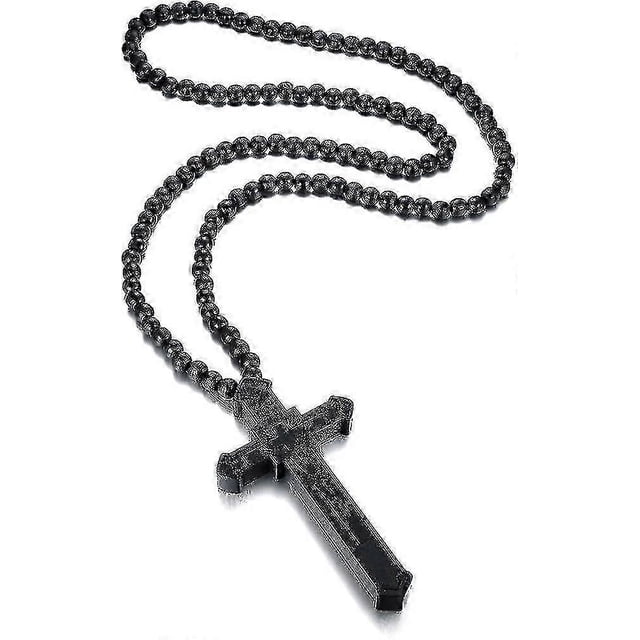 Wooden Large Long Crucifix Rosary Cross Smooth Beads Catholic Jesus Cross Pendant For Men