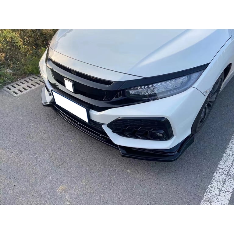 Front Bumper Lip Spoiler For 2016-2018 Honda Civic - PU Unpainted Black GT Style Splitter, Easy Install