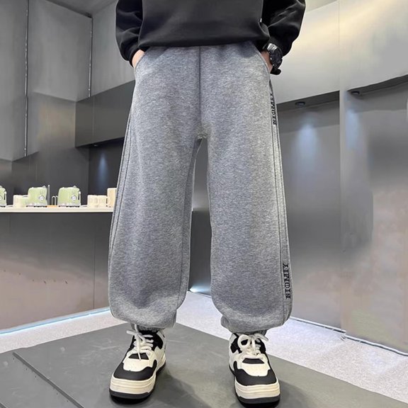 FSYBOA Boys Cotton Jogger Sweatpants Size 8,Relaxed Fit Casual Elastic Bottom Elastic Waist Fall Pants Gray