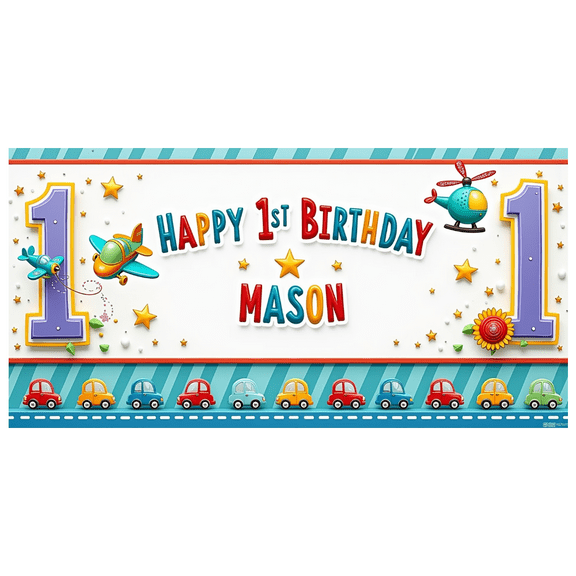 Yatrandify Airplane Themed Happy Birthday Banner Colorful Transportation Decoration Kids Party Banner for First Birthday Party Celebration Photo Prop Indoor Decoration