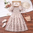 thumbnail image 2 of Mercatoo Kid Girls Flower Print A-Line Dresses Bubble Sleeves Square Neck 𝐒mocked Dress Summer Casual Princess Dress, 2 of 5