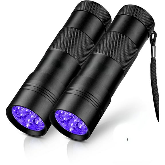 Blacklight Flashlights uv Flashlight,12 LED 395nm Ultraviolet Blacklight 2 PCS Black Light Flashlight Mini, Torch Light Pet Urine Detector Light for Dog/Cat, Dry Stains,Resin Curing,Bed Bug