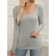 thumbnail image 2 of Long Sleeve Shirts for Women Fall Outfits Knit Tops Scoop Neck Slim Fit Basic Tee, 2 of 6