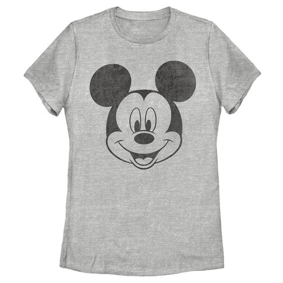 Women's Mickey & Friends Smiling Mickey Mouse Distressed Graphic Tee Athletic Heather Large