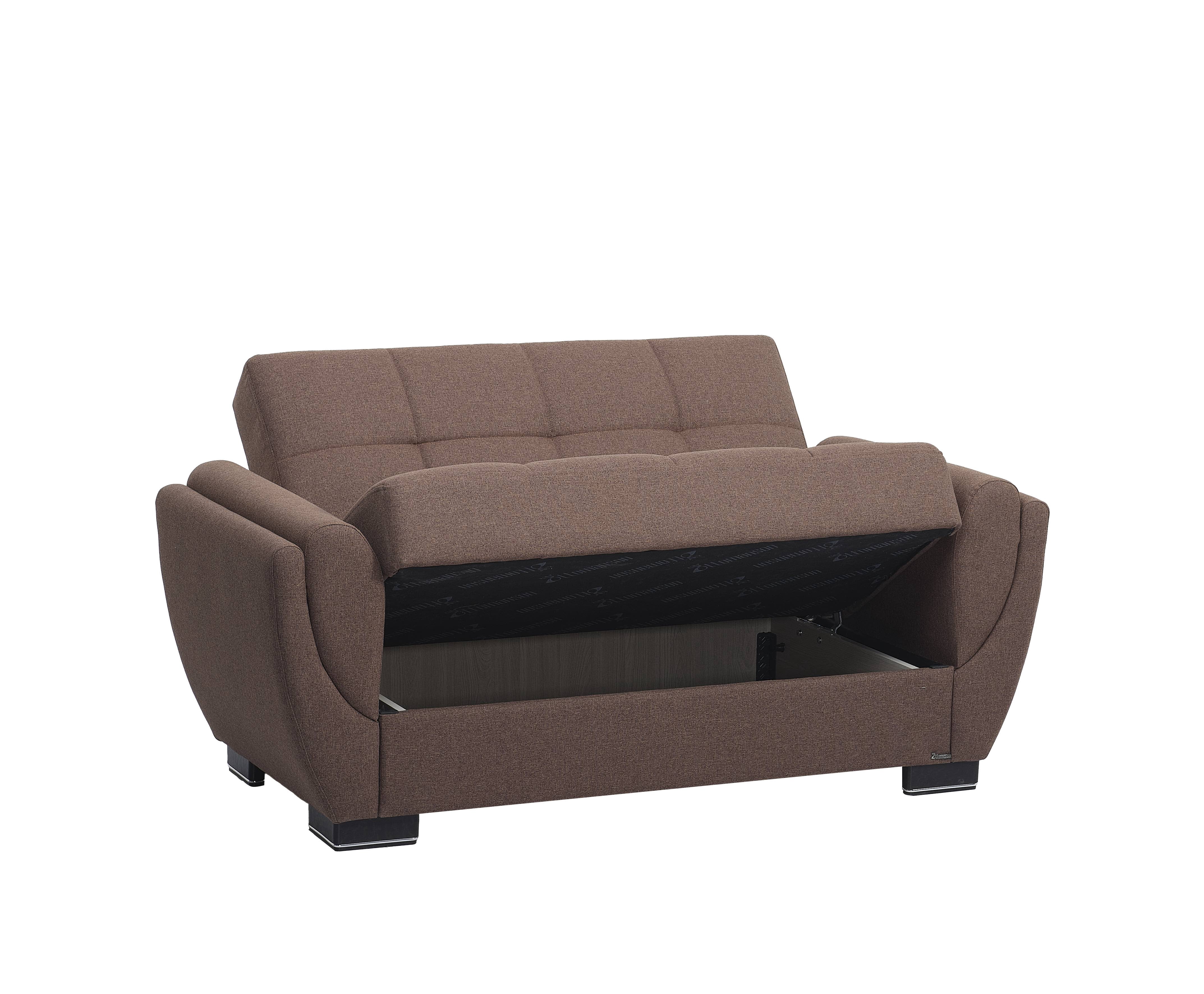 Ottomanson Convertible Sleeper Loveseat with Hidden Storage, Firm Seating, Brown