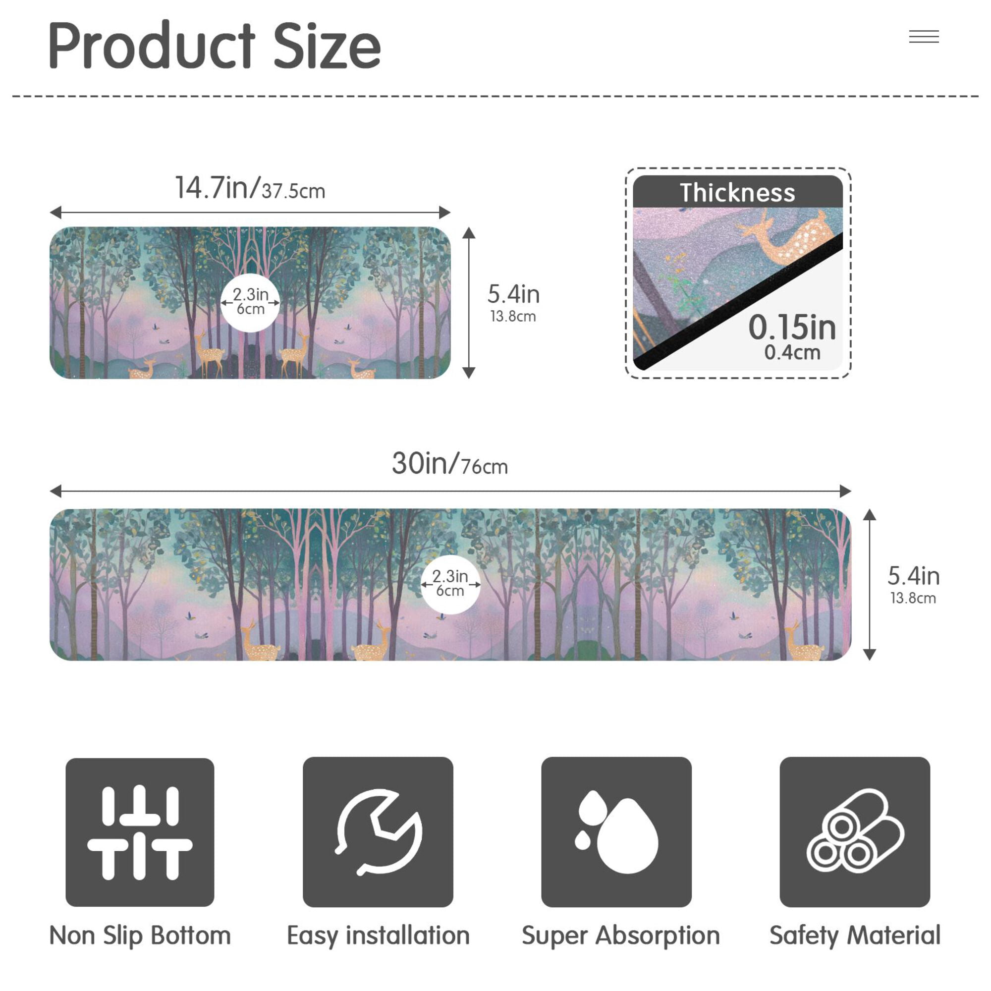 Yayeee Faucet Mat for Kitchen Sink 30" Diatomite Long Splash Guard Pad, Purple Forest Scene, 2 Pack