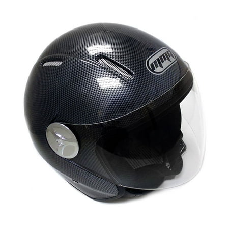Motorcycle Scooter Open Face Helmet PILOT Flip Up Visor DOT (XL, Carbon