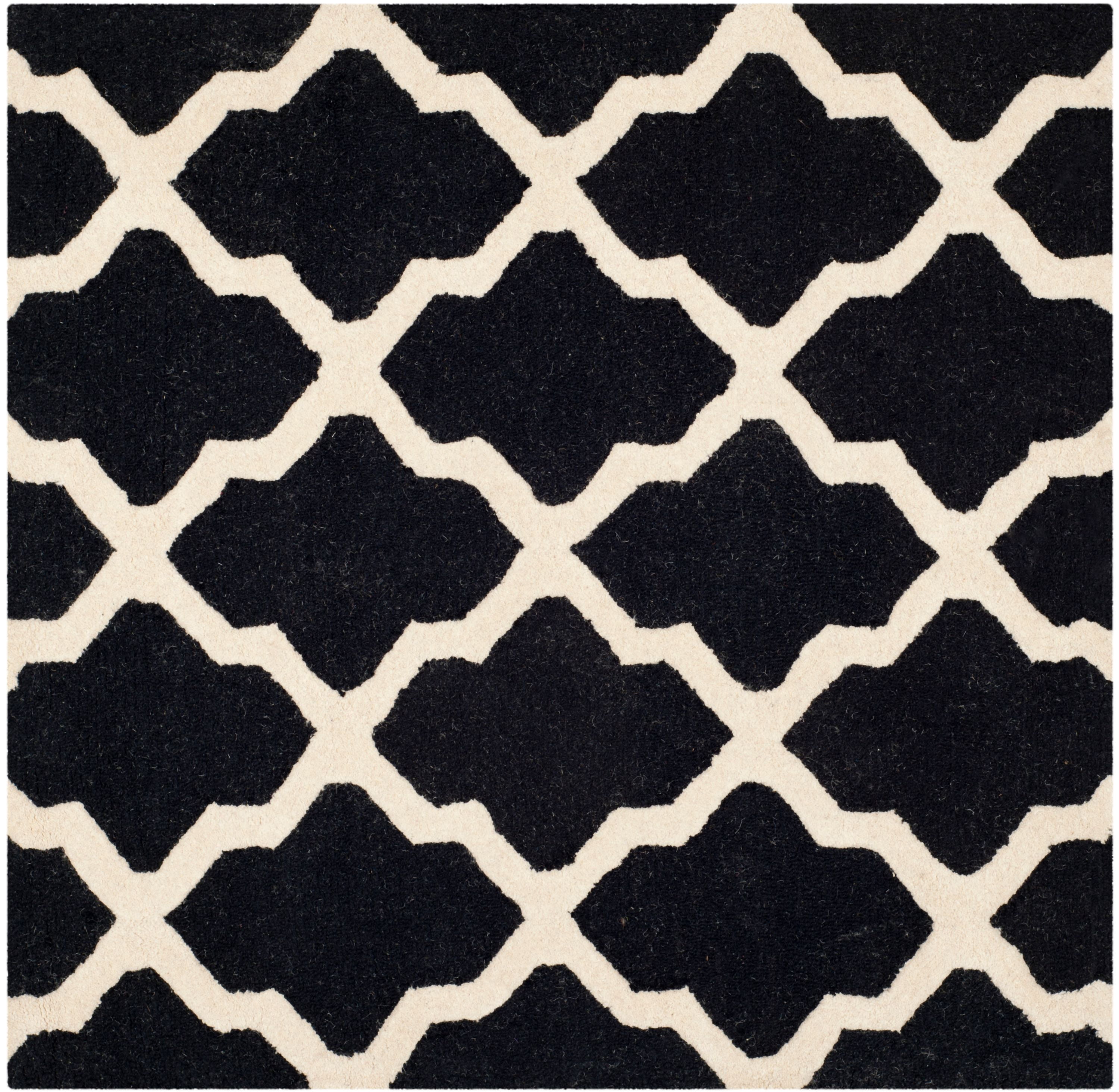 SAFAVIEH Cambridge Liam Geometric Wool Area Rug, Black/Ivory, 6' x 6' Square
