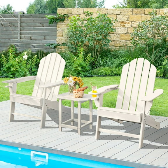 Gymax 3PC Patio Folding Adirondack Chair Side Table Cup Holder Poolside White