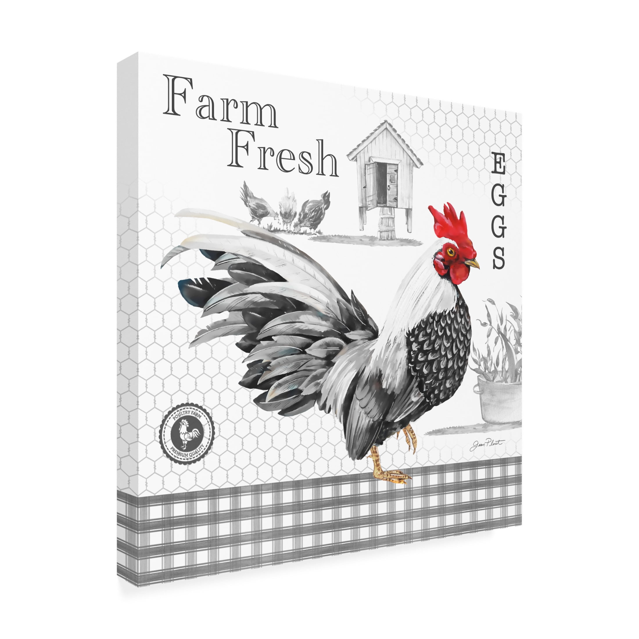 Canvas Wall Art - Jean Plout 'Plaid Country Rooster A' Wall Art for Living Room, Bedroom, or Office Décor by Trademark Fine Art - 24 x 24 Inches