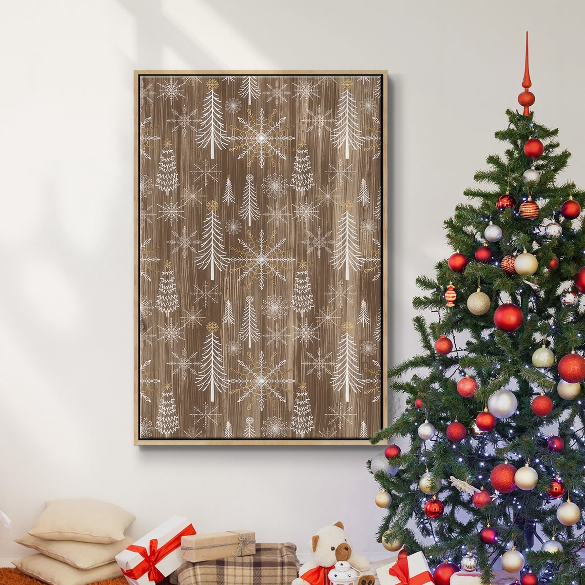 Barnwood Wonderland Collection E - Framed Gallery Wrapped Holiday Canvas - 27 x 41 - Natural Wood Frame