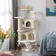 Alden Design 54.5 H Double Condo Cat Tree with Scratching Post Tower, Beige