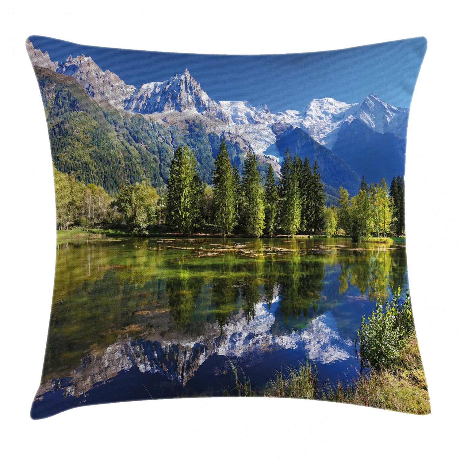 Outdoor Throw Pillow Cushion Cover, Snowy Mountains Evergreen Spruce