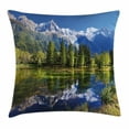 thumbnail image 1 of Outdoor Throw Pillow Cushion Cover, Snowy Mountains Evergreen Spruce Reflected in Lake City Park Chamonix France, Decorative Square Accent Pillow Case, 18 X 18 Inches, Blue Green White, by Ambesonne, 1 of 2