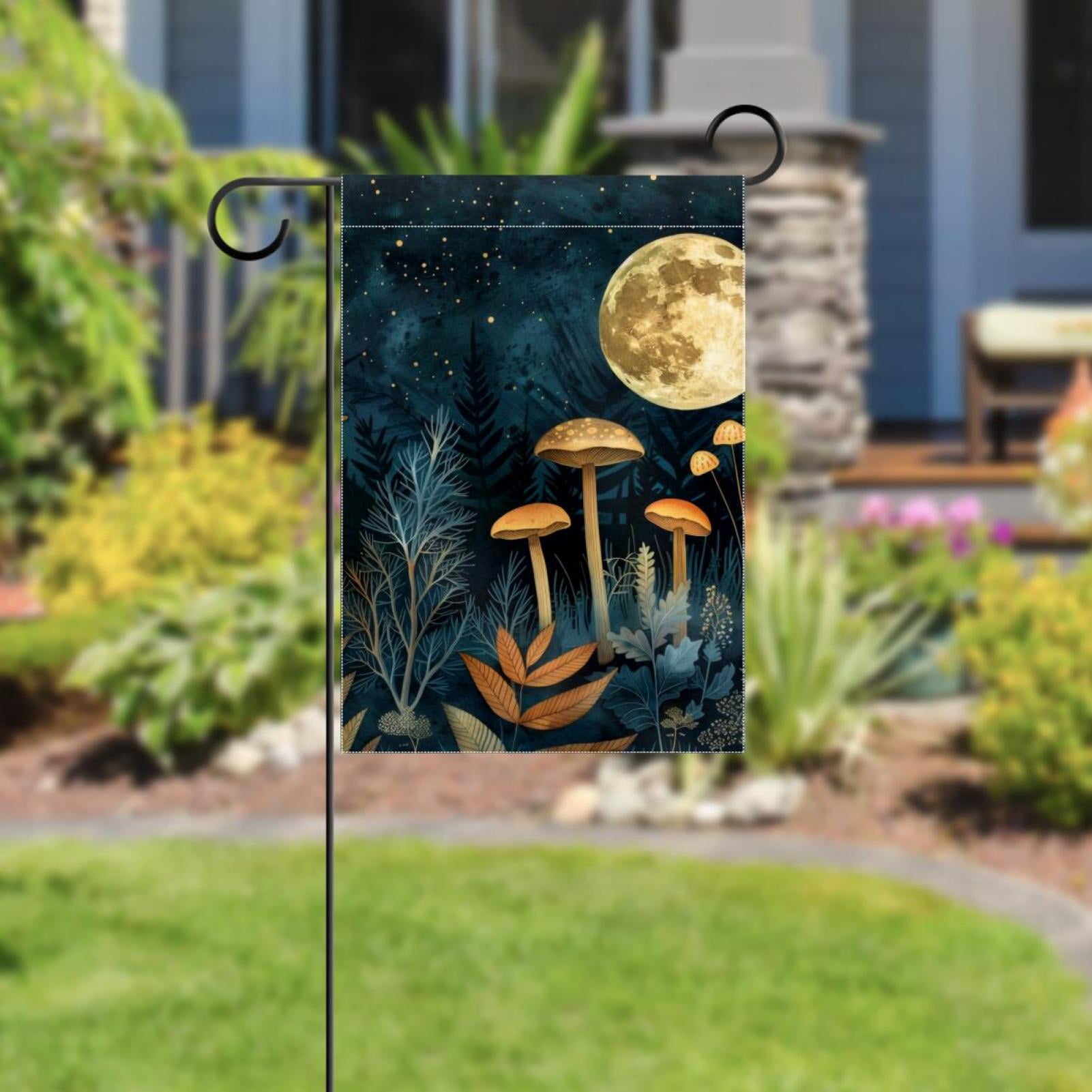 Mushroom Moon Vintage Boho Night Plants Leaves Double Sided Garden Flag Decorative Weather Resistant Yard Flag, Large DIY Vertical Flag for Farmhouse Patio Lawn, 28x40 Inch