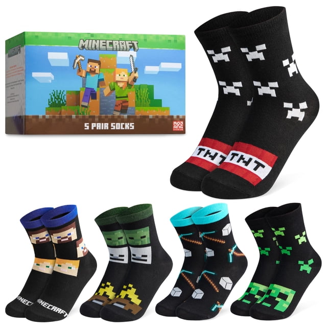 Pack de 5 Medias hasta la Pantorrilla para Niños Minecraft Talla 6-14 años