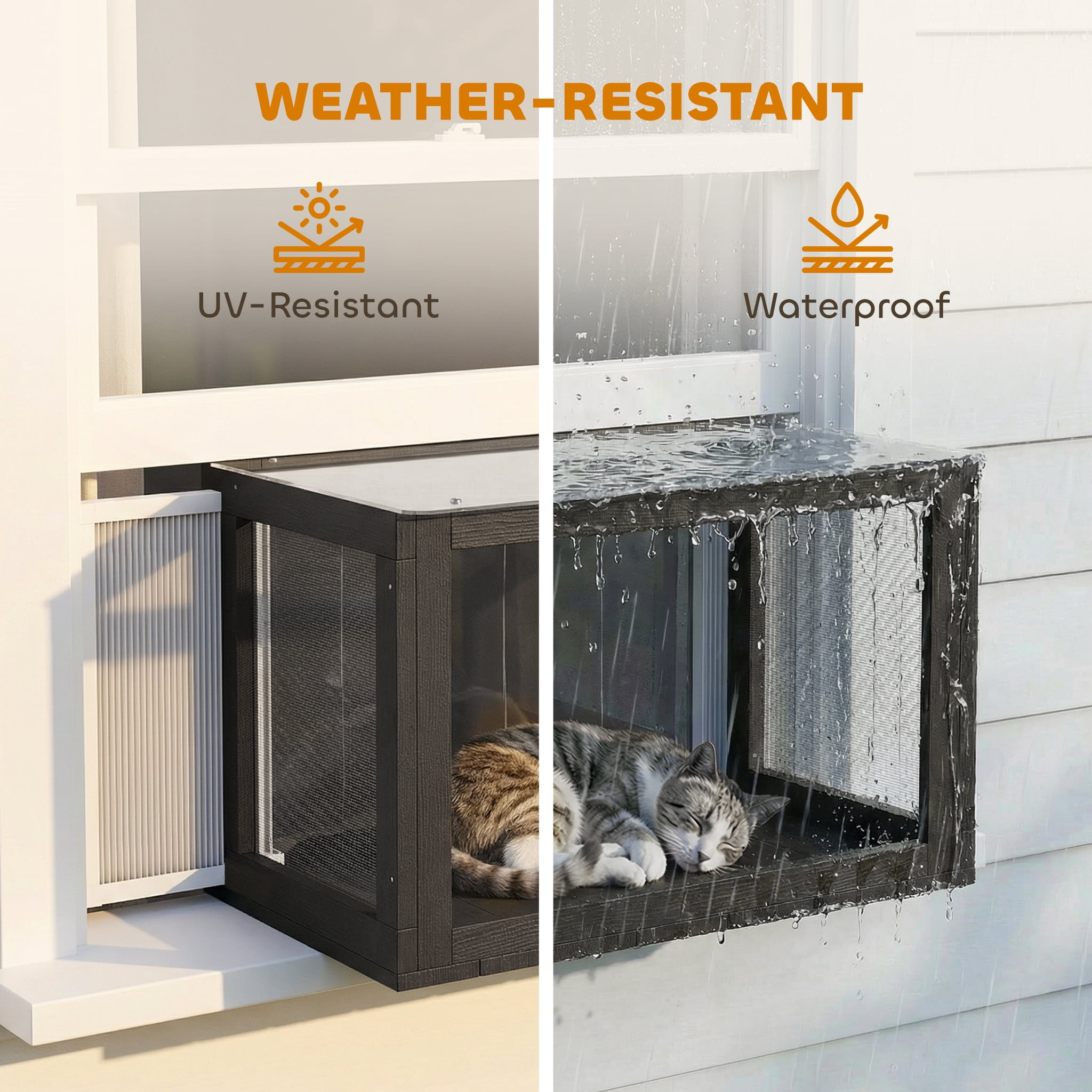 PawHut Catio Outdoor Cat Enclosure Suitable for Window 25"–41", Outdoor Cat House Clear Panel, for Sunbathing, Napping & Overlooking