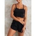 thumbnail image 6 of FEORJGP Women 2 Piece Summer Pajama Set Ladies Cute Loungewear Sleeveless Camisole Lace Patchwork Crop Tops and Elastic Shorts for Soft Sleepwear, 6 of 9