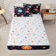 thumbnail image 4 of Manfei Cute Cartoon Space Planets Zipper Twin Comforter Sets with Fitted Sheet and 2 Pillowcases,Celestial Stars Zipper Bedding Set,Black,Colorful Stars Reversible,4pcs, 4 of 8