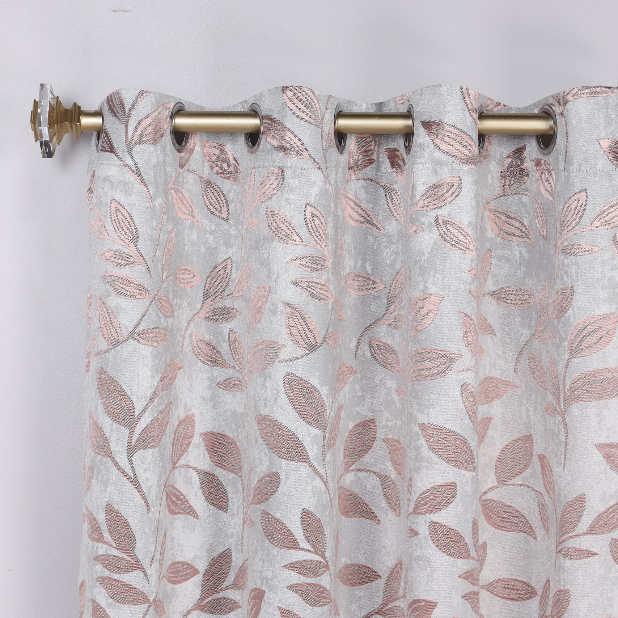 Superior Blackout Leaves Curtains Set of 2, Light Filtering Grommet Curtain Panel Set, Champagne, 70"W x 63"L