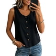 thumbnail image 2 of Tank Tops for Women Sleeveless Round Neck Solid Color Button Shirts, 2 of 8