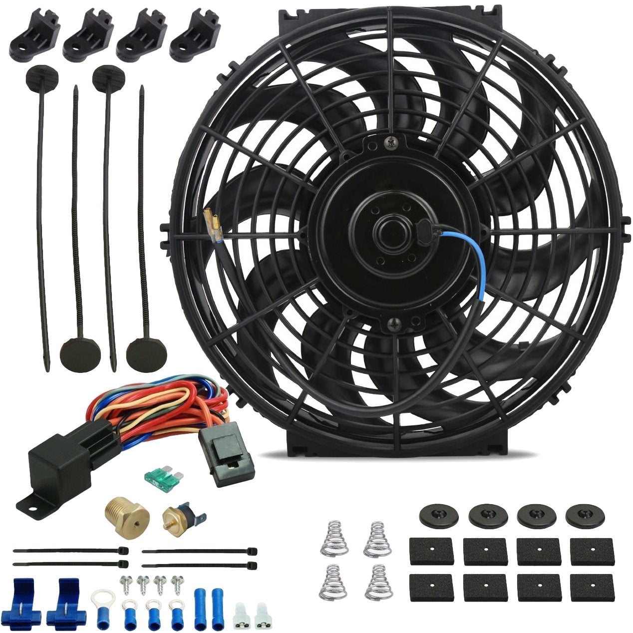 DUAL ELECTRIC RADIATOR ENGINE COOLING FANS THERMOSTAT SENSOR KIT THREAD-IN PROBE 