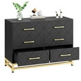 thumbnail image 6 of IDEALHOUSE Dressers 6 Drawer Chest, Modern Storage Cabinet TV Stand with Golden Accent, Embossed Wood Organizer for Bedroom, Living Room, Entryway, Black, 6 of 8