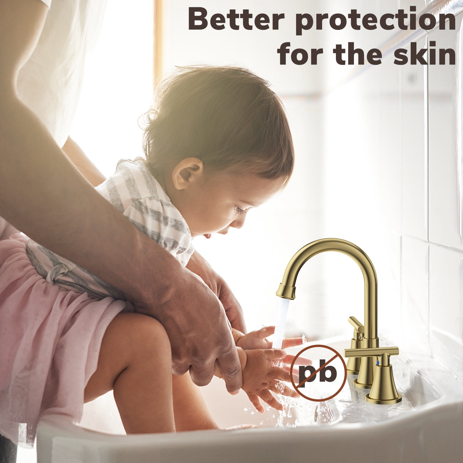 KINGTACK Bathroom Faucet for Sink 3 Hole, 8 Inch Bathroom Faucets with Pop-up Drain and Supply Lines, Brushed Gold