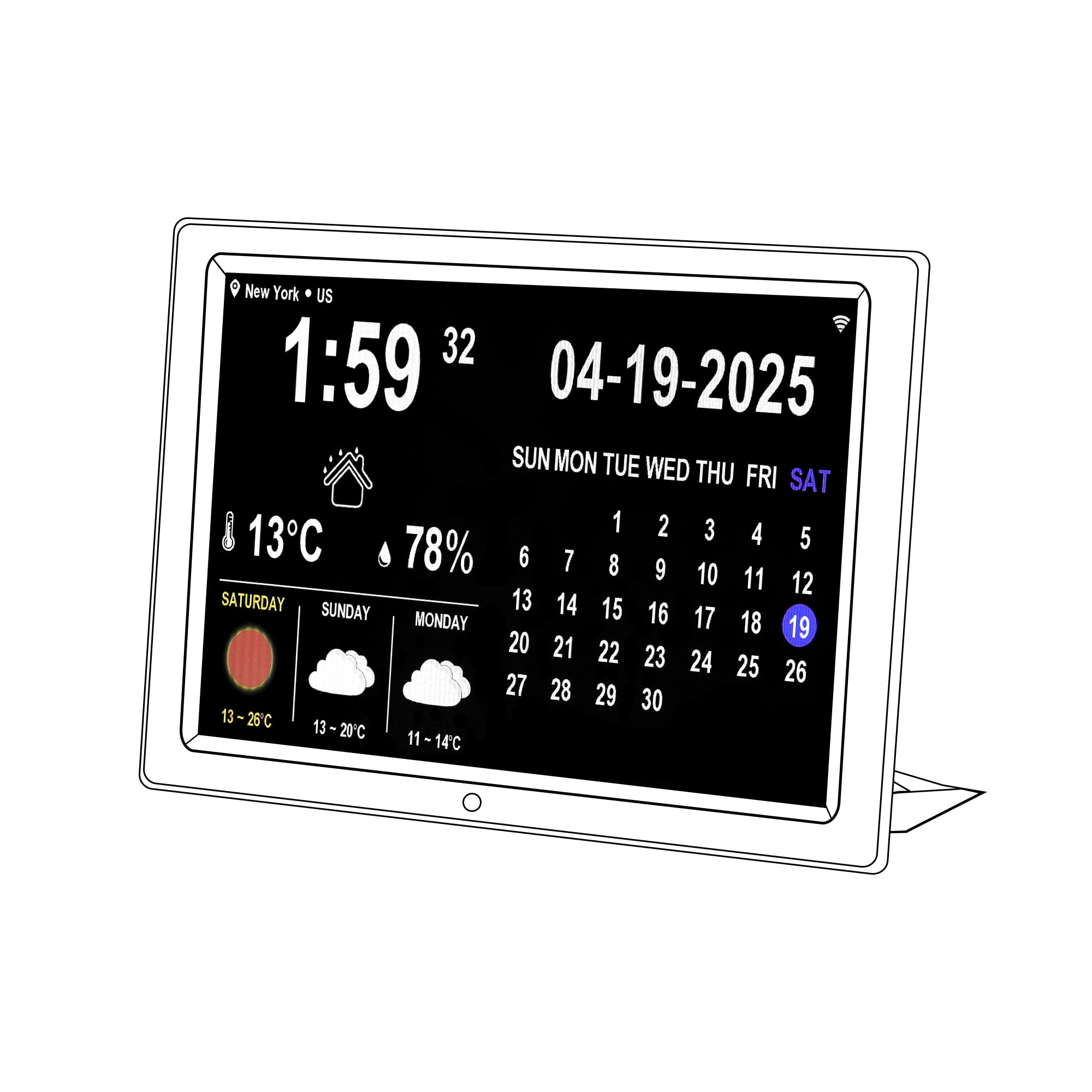 Memwake Multifunctional Large-Screen Digital Alarm Clock for 2026 World Cup，for Alzheimer's Patients with Date , Day of Week,Temperature and Humidity ,Multiple Display Modes,10-inch WIFI Black