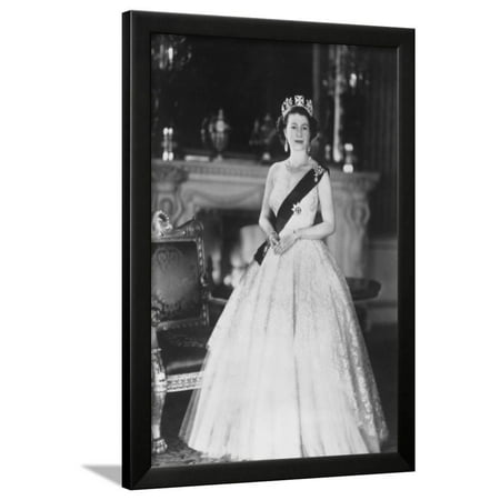 Queen Elizabeth Buckingham Palace - HM Queen Elizabeth II at Buckingham Palace, 12th March 1953 Framed Print Wall Art By Sterling Henry Nahum Baron