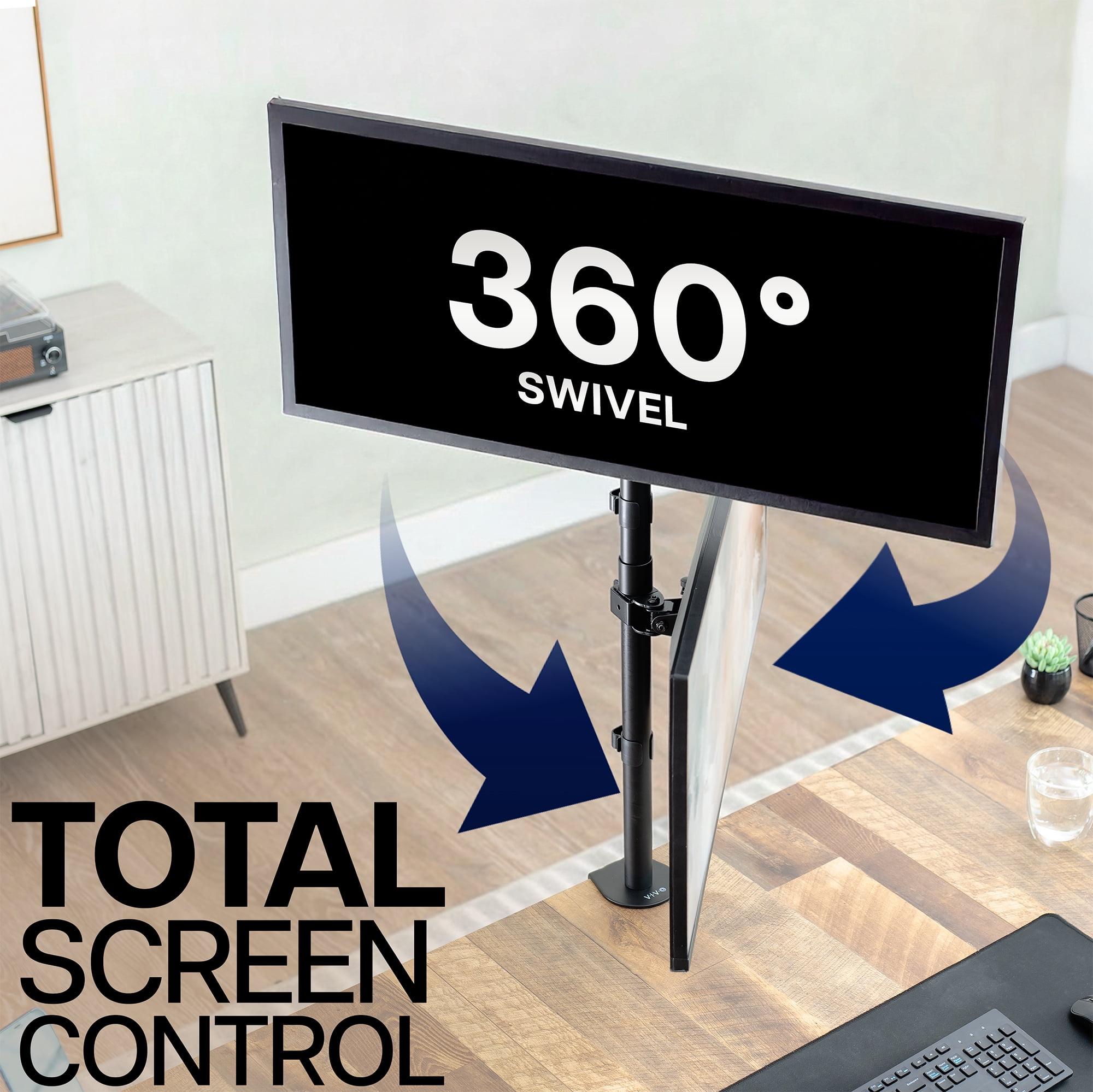 Black Dual LCD Monitor Desk Mount Stand, Stacked Vertical 2 Screens up to 34"