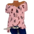 thumbnail image 3 of Blusas De Verano Para Las Mujeres De Ocio Pluma Impresa Suelta Manga Corta Talla Grandepangjing, 3 of 4