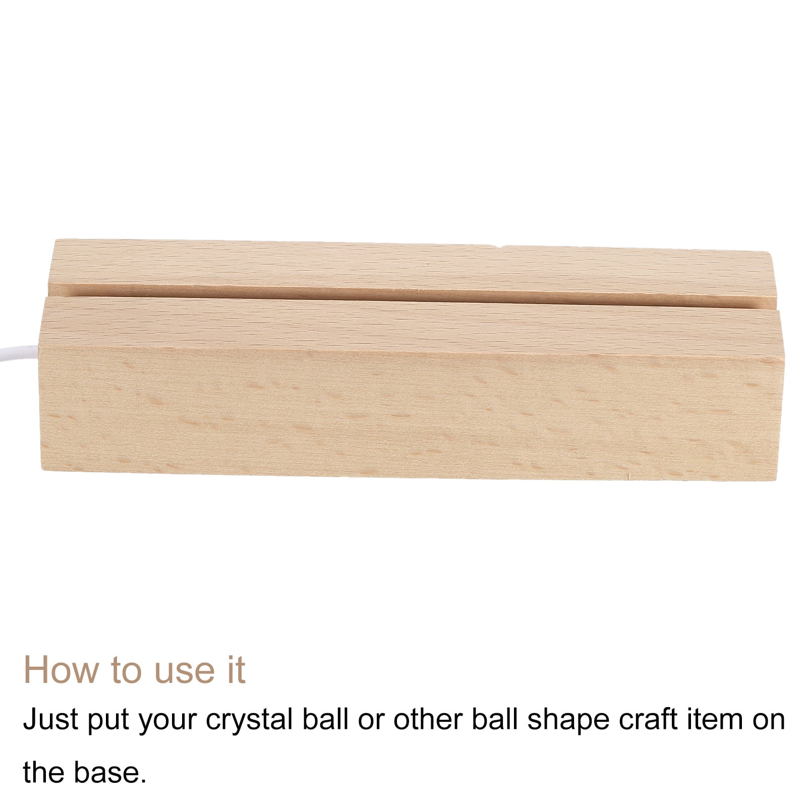 Unique Bargains LED Wooden Ball Stand Holder Base White Light USB Switch 5.91"x1.77"x1.18"
