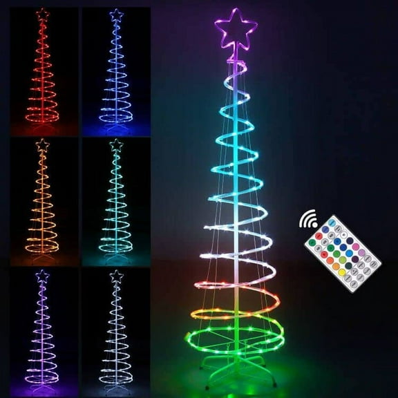 Spiral Christmas Tree 6ft 16 Color LED Lighted Artificial Decor with Remote Timer 1.8m Cord, for Outdoor Indoor Yard Porch Outside