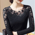 thumbnail image 1 of Prenda exterior de manga larga con encaje para mujer, elegante capa base de hilo de red hueca, camiseta pequeña de moda para otoño/invierno, 1 of 4