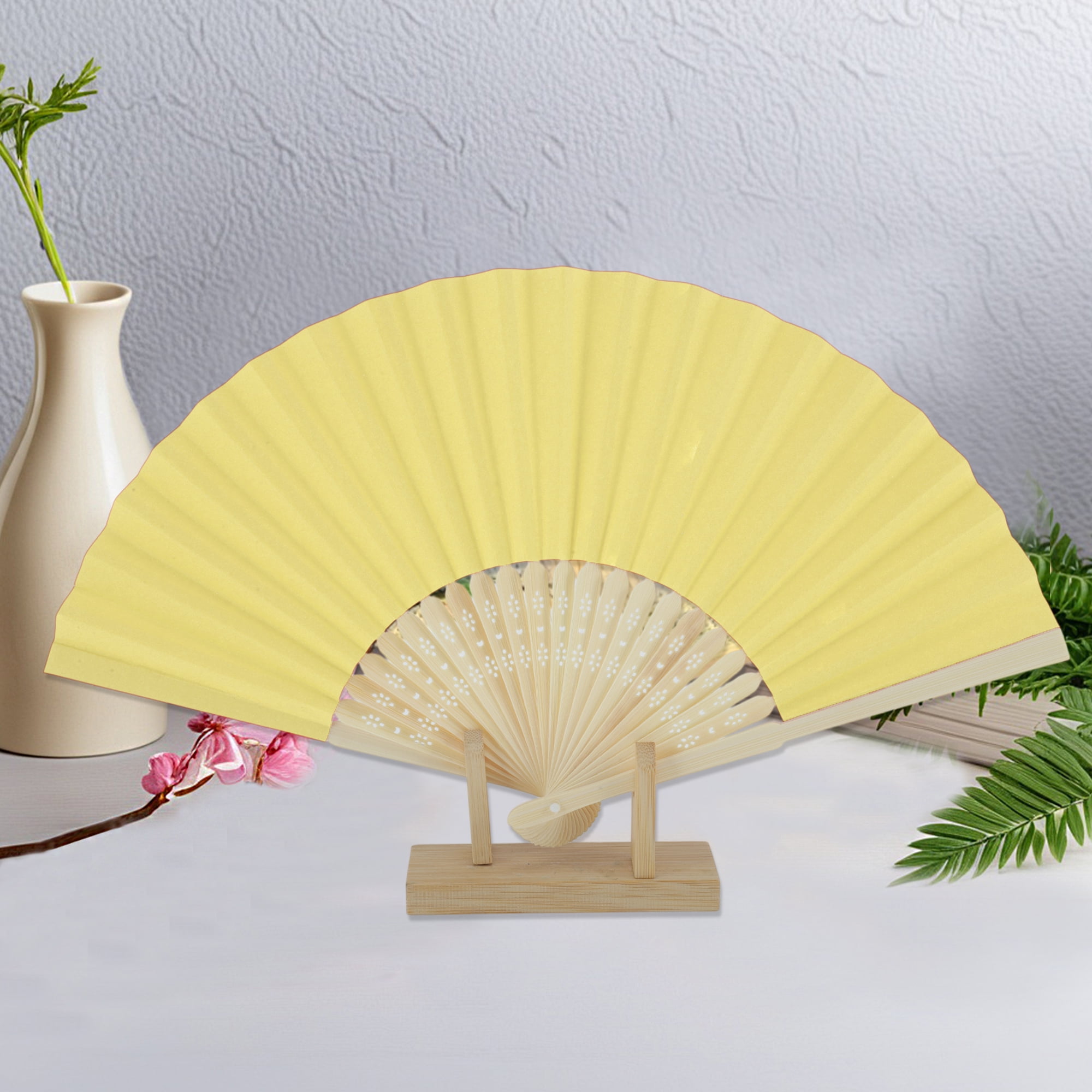 Unique Bargains Portable DIY 7-Inch Blank Folding Fan 1 Pc Light Yellow