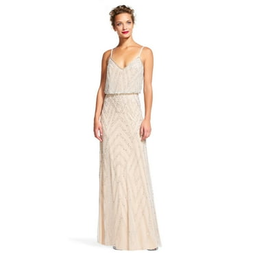 Adrianna Papell Spaghetti Strap Zipper Back Blouson Embellished Mesh Dress by Curated Brands