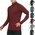 thumbnail image 2 of ShiShine Mens Quarter Zip Pullover Top Long Sleeve Athletic Compression Shirt Mock Neck Workout Sweatshirt with Thumbs Holes, 2 of 6