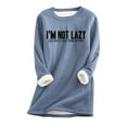 thumbnail image 2 of Tawop Sweatshirts Pullovers Tops for Women Sweatshirt Crew Neck Long Sleeve Warm Fleece Graphic Letter Heavyweight Blue M, 2 of 3