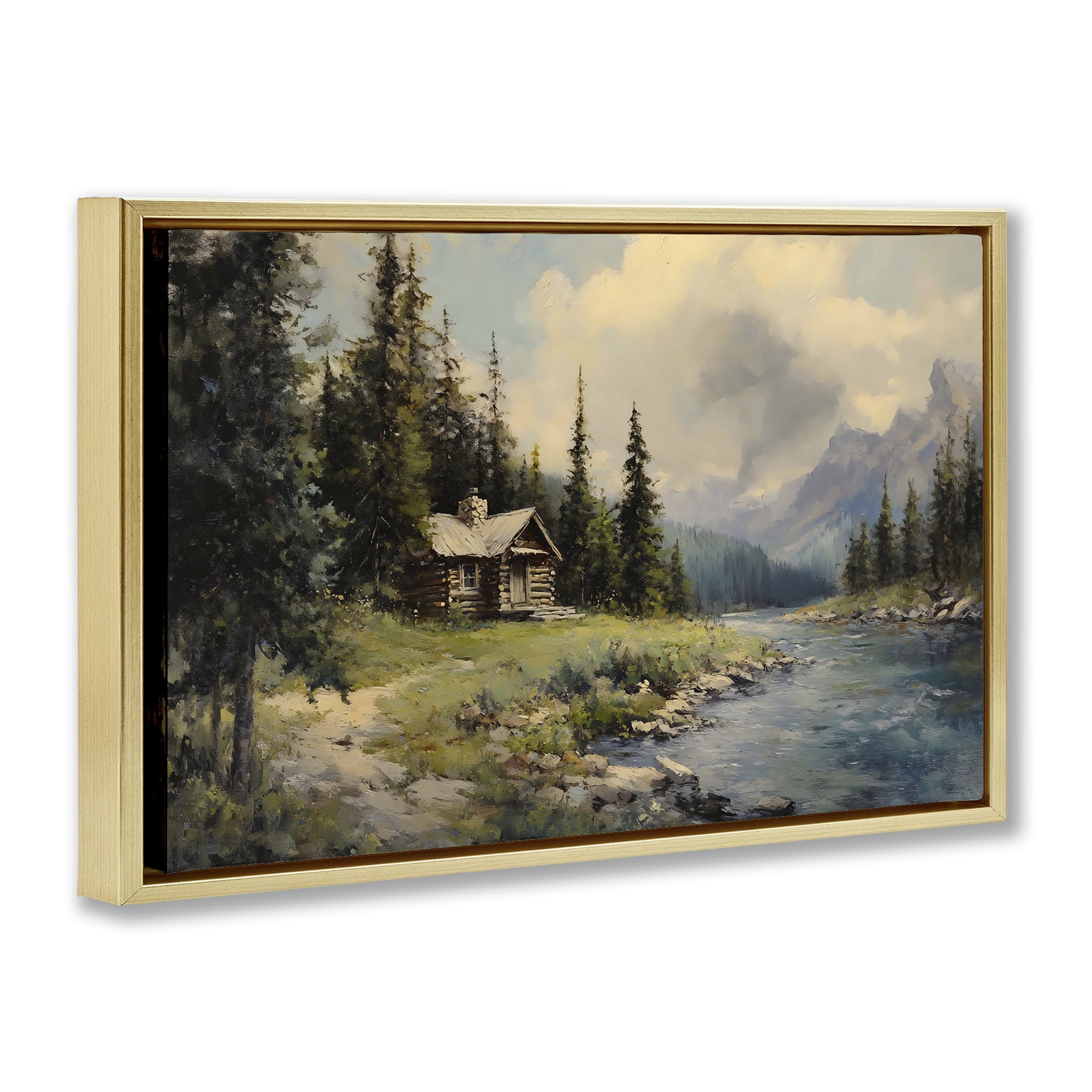 Stupell Industries Creek Cabin Riverside Retreat Gold Framed Floater Canvas Wall Art, design by Franklyn Gregory
