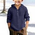 thumbnail image 4 of Teen Boys Soft Cotton Hooded Shirts Casual Long Sleeve Button down Shirt for Kids Summer Comfy Tops with Pocket Plain Clothes, 4 of 4
