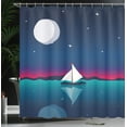 thumbnail image 3 of Ambesonne Summer Shower Curtain, Boat Yacht on the Sea Sky, 69"Wx75"L, Magenta Teal and Night Blue, 3 of 4