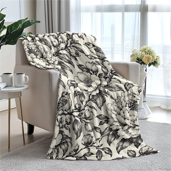 YESAD Soft Flannel Fleece Throw Blanket, Lightweight Cozy Plush Blanket For Sofa Couch Bed, All‑Season Warm Throw For Indoor Use,Botanical Sketch,30X40in