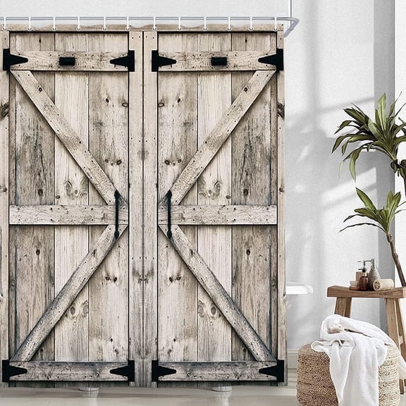 Rustic Vintage Wooden Shower Curtain Set, Farmhouse Style Waterproof Bath Curtain with 12 Hooks, Ideal for Country and Western Decor, 72x72 inch