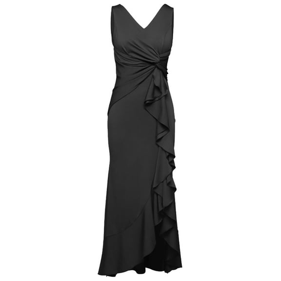 Black Evening Gowns for Women Formal Dresses for Women Evening Party Elegant V Neck Sleeveless Split Wrap-Black